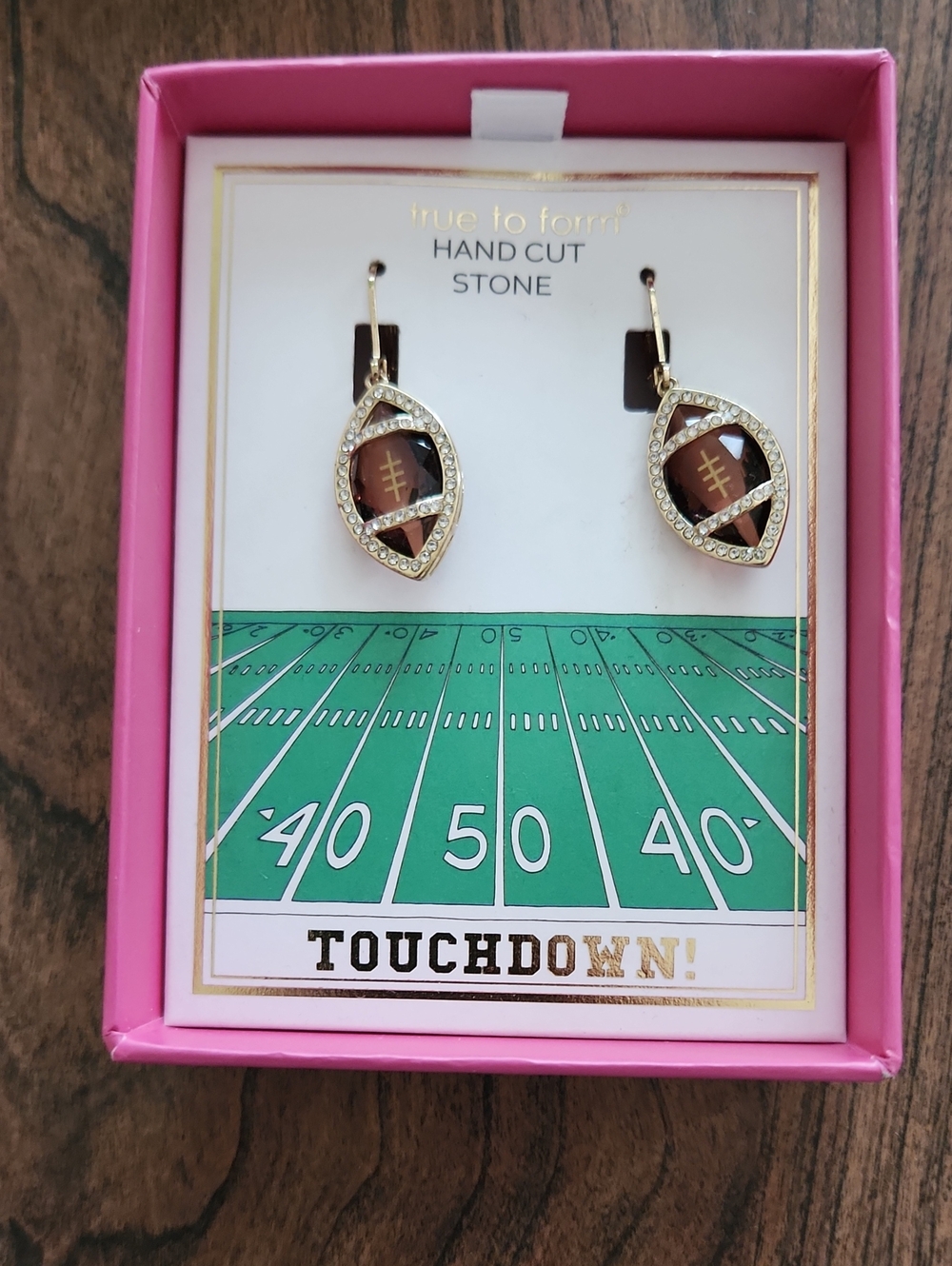 NWOT True To Form Football Crystal Pierced Earrings